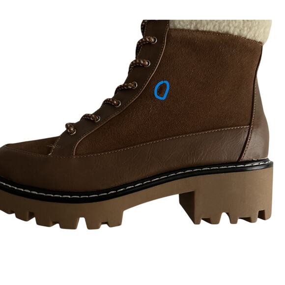 NWOB-NWI Violet & Red Alexa Suede/Leather Fleece Trim Lug Combat Brown Boot-Sz 8 - Picture 5 of 9